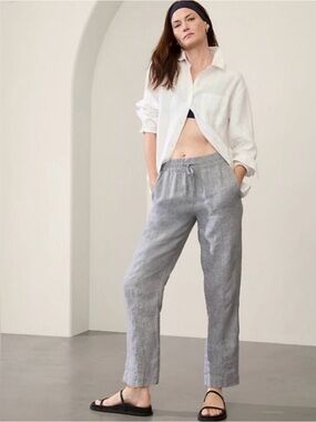 Athleta Retreat Linen Light Gray Pants - M